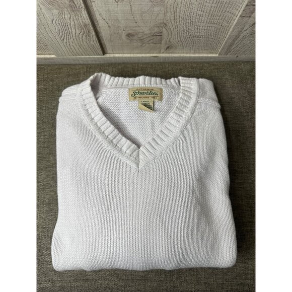 St. Johns Bay Authentic White V-Neck Sweater Large 100% Cotton Long Sleeve - Picture 3 of 6